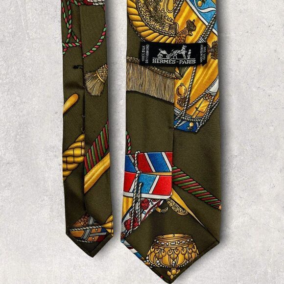 Hermes Paris Silk Necktie Red Equestrian Royal France Crest Emblem Designer - Picture 7 of 11